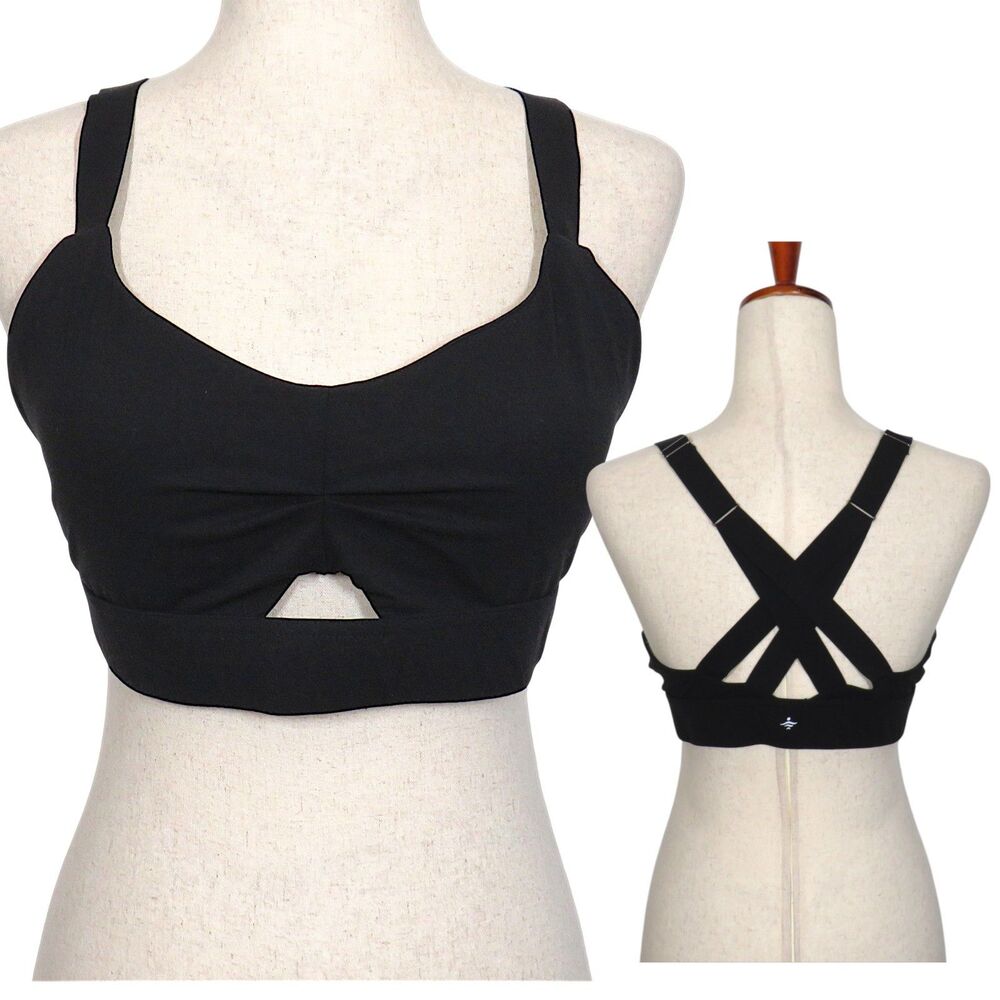 Halara Black Front Cut Out Strappy Back Sports Bra Size XL